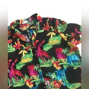 Vintage GW Division of Graff Bright Safari Button down Shirt Womens 2X‎ Made USA